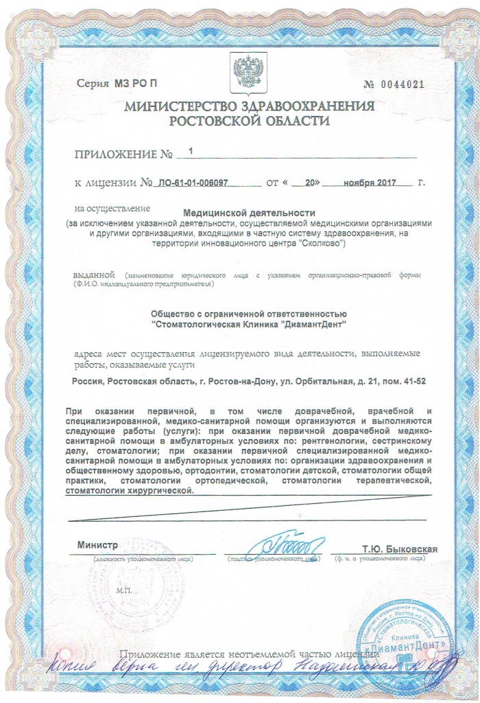 приложение к лицензии